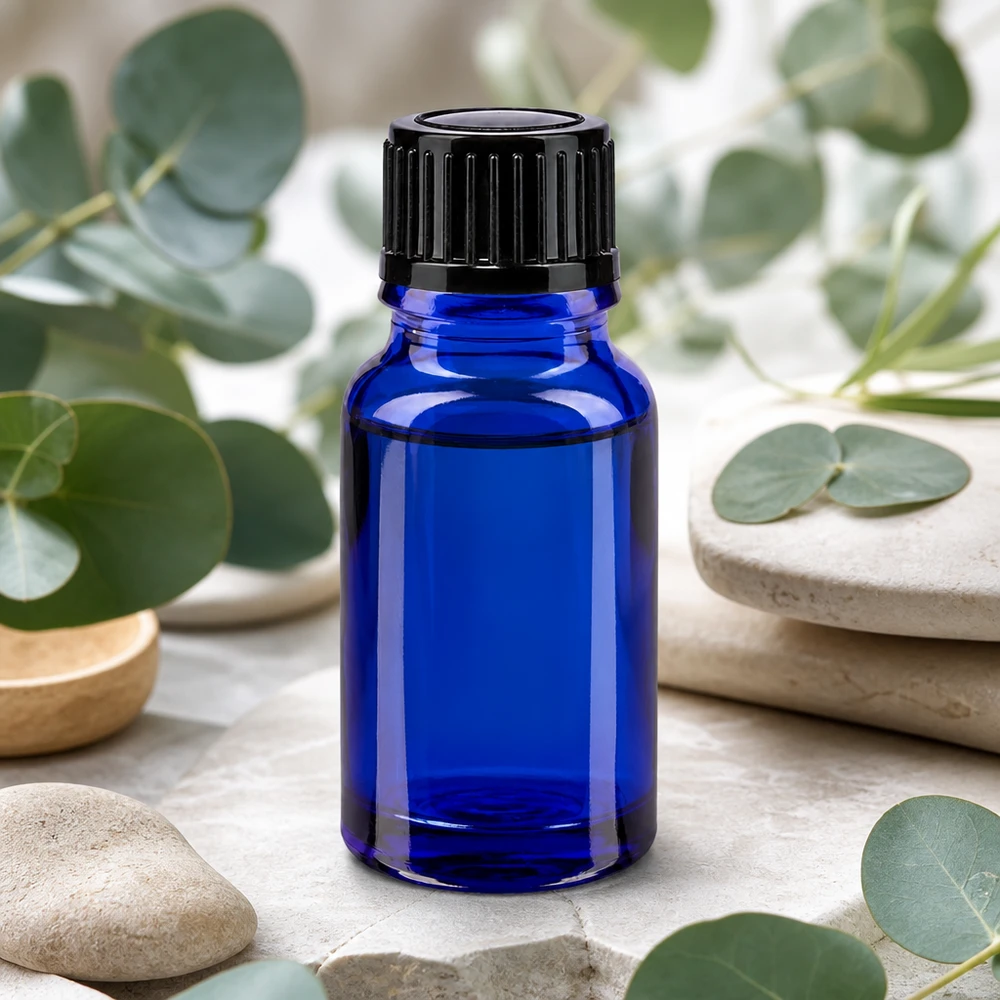 UV-Schutz Glasflasche blau 10ml mit schwarzem Tropfverschluss für Naturkosmetik