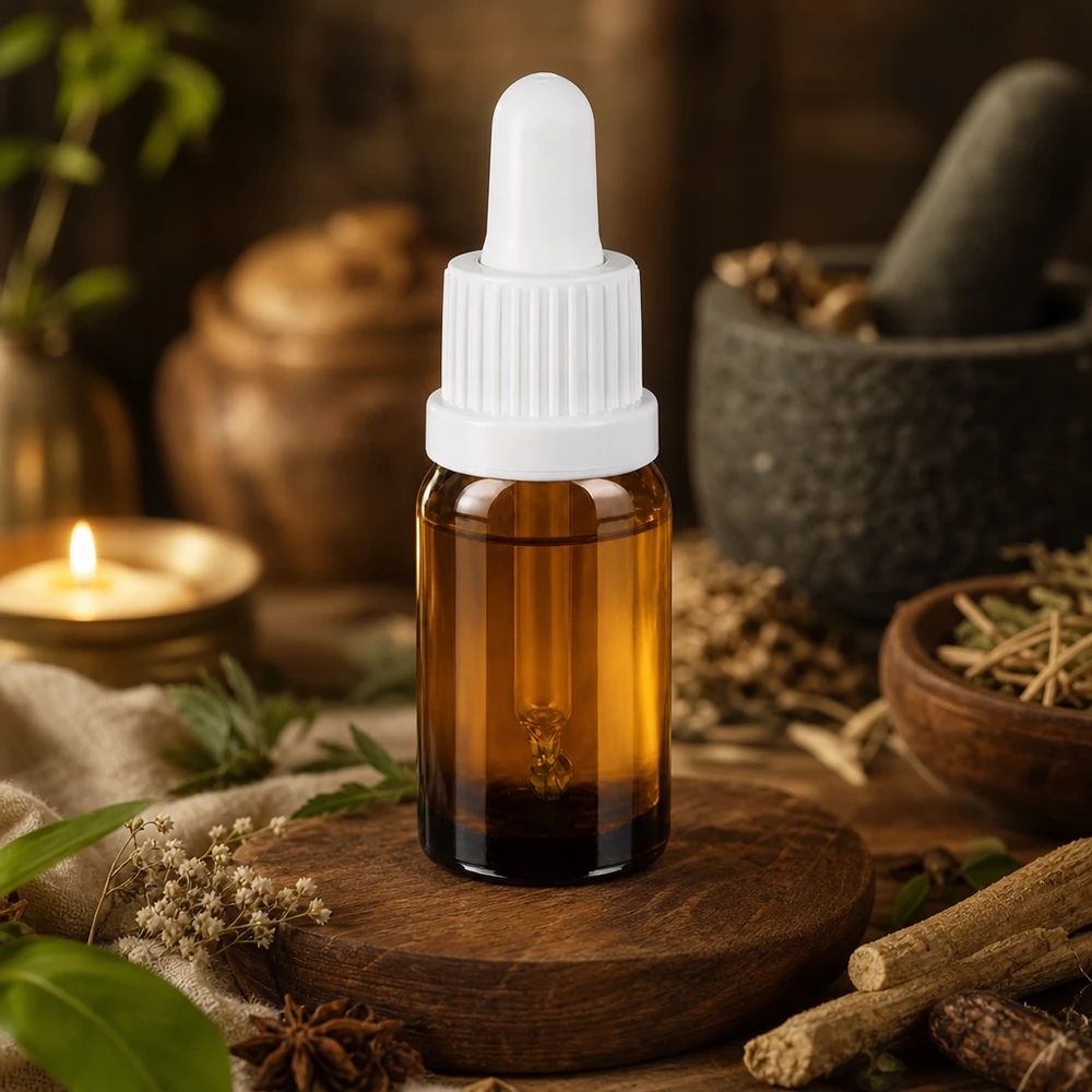 Flacone con pipetta da 10 ml BrownLine con pipetta bianca per rimedi naturali e aromaterapia