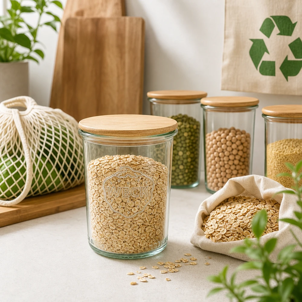 160ml Sturzglas WECK RR60 mit Holzdeckel WECK Sturzglas 160ml RR60 Holzdeckel nachhaltige Vorratshaltung Haferflocken Hülsenfrüchte Zero Waste Küche