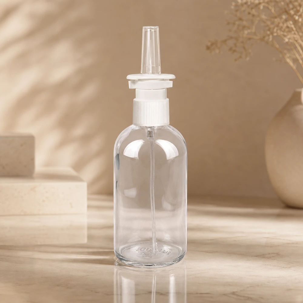 100ml Nasensprayflasche weiß/transparent Standardverschluss ClearLine UT18/100 100ml ClearLine Nasensprayflasche STD mit Tauchrohr und weißem Sprühaufsatz