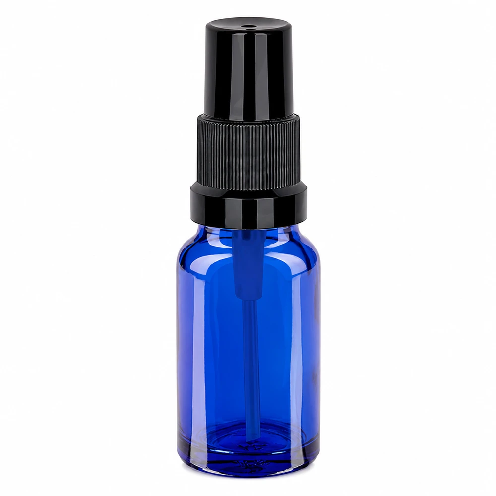 Vaporisateur 10ml noir STD BlueLine UT18/10 Elégant flacon bleu cobalt de 10ml avec vaporisateur noir mat pour la cosmétique naturelle et le bien-être