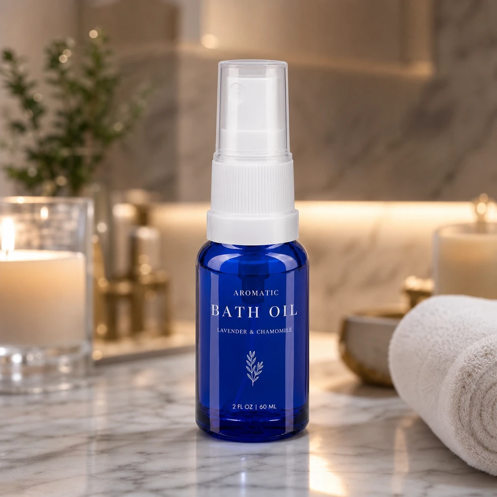 Apothekenflasche blau 10ml Sprayaufsatz weiß Hochwertige 10ml Pumpflasche aus blauem Glas mit weißem Zerstäuberkopf für Kosmetik