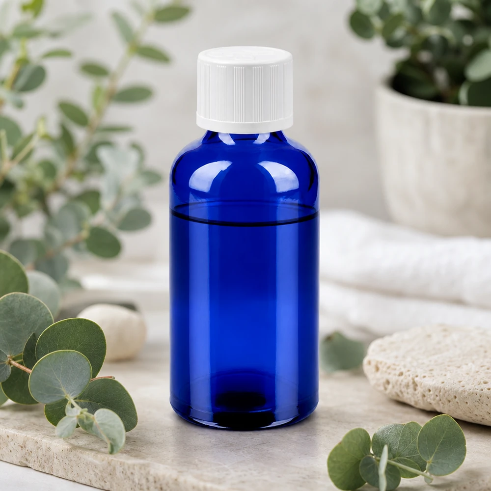 50ml Flasche 11mm Schraubverschluss weiß Standard Kindersicherung BlueLine UT18/50 Medizinische 50ml Flasche UT18/50 mit Sicherheitsverschluss für pharmazeutische Präparate