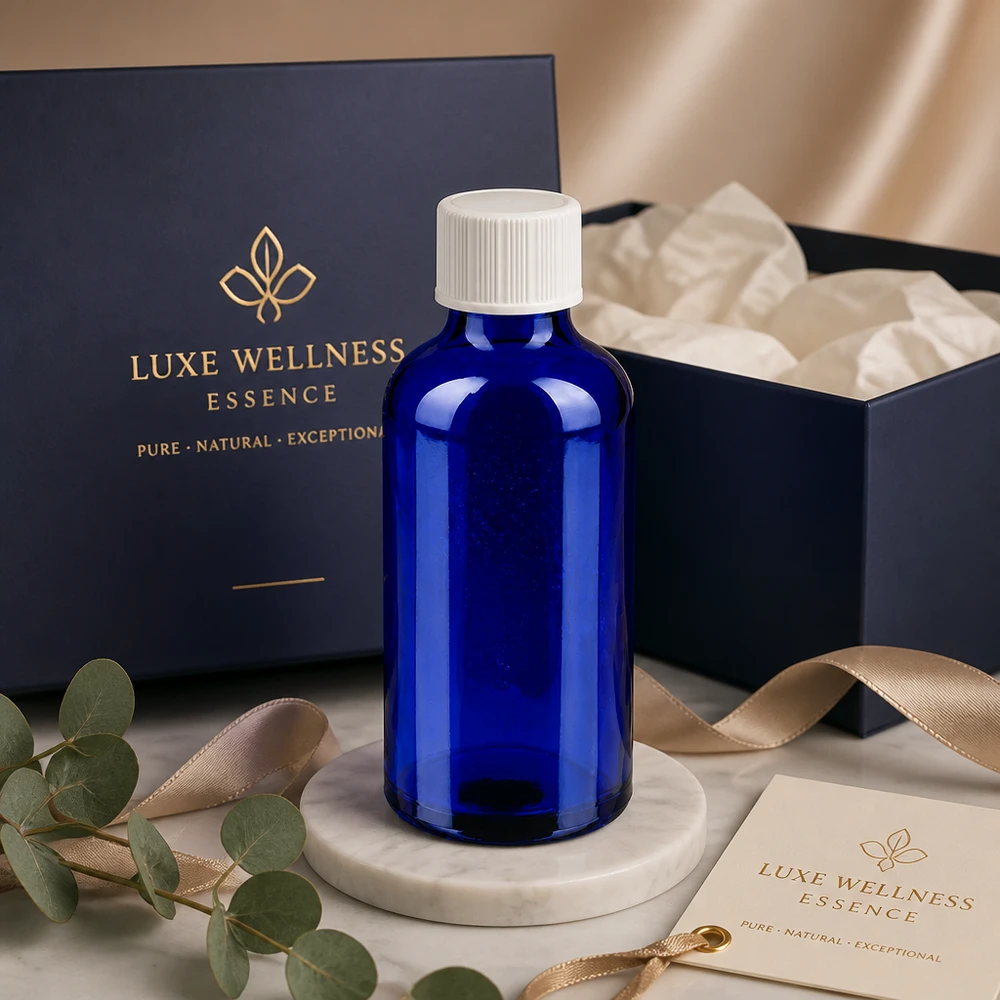 50ml Flasche 11mm Schraubverschluss weiß Standard BlueLine UT18/50 Robuste 50ml Glasflasche UT18 Gewinde in Kobaltblau für langfristige Aufbewahrung von Essenzen