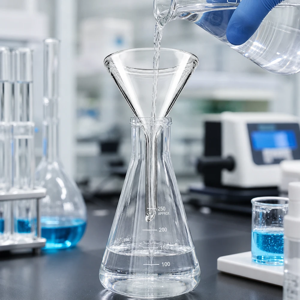 Imbuto di precisione in vetro di 45 mm di diametro con angolo di 60 gradi per lavori di laboratorio e analisi