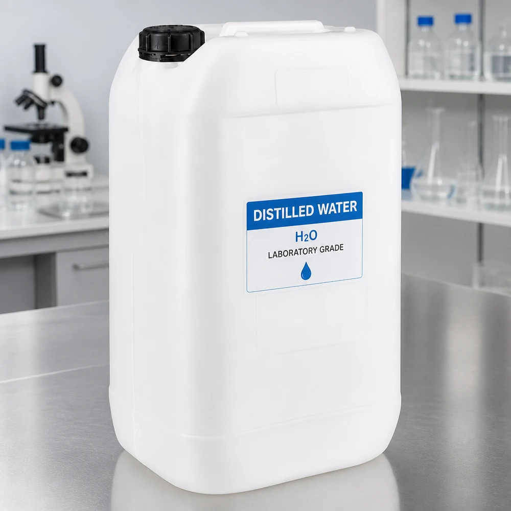 Kanister 15 Liter mit Schraubverschluss Originalitätsverschluss 15 Liter Chemikalienkanister in Labor Umgebung mit Mikroskop und Glasgeräten