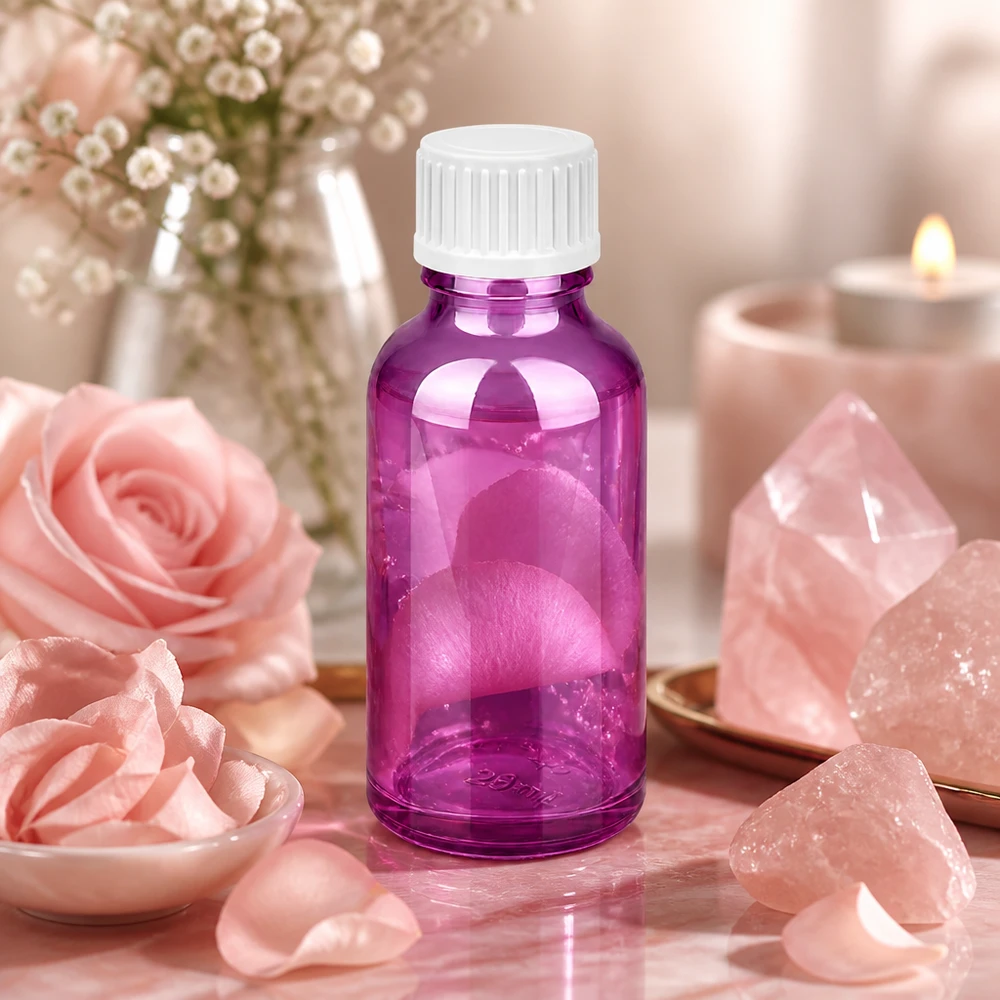 30ml (Globuli)Flasche.. 3mm Giessring weiß Standard PurpleLine. UT18/30 Purple Glasflasche 30ml mit 18mm Öffnung - optimal für präzise Dosierung von Wirkstoffen