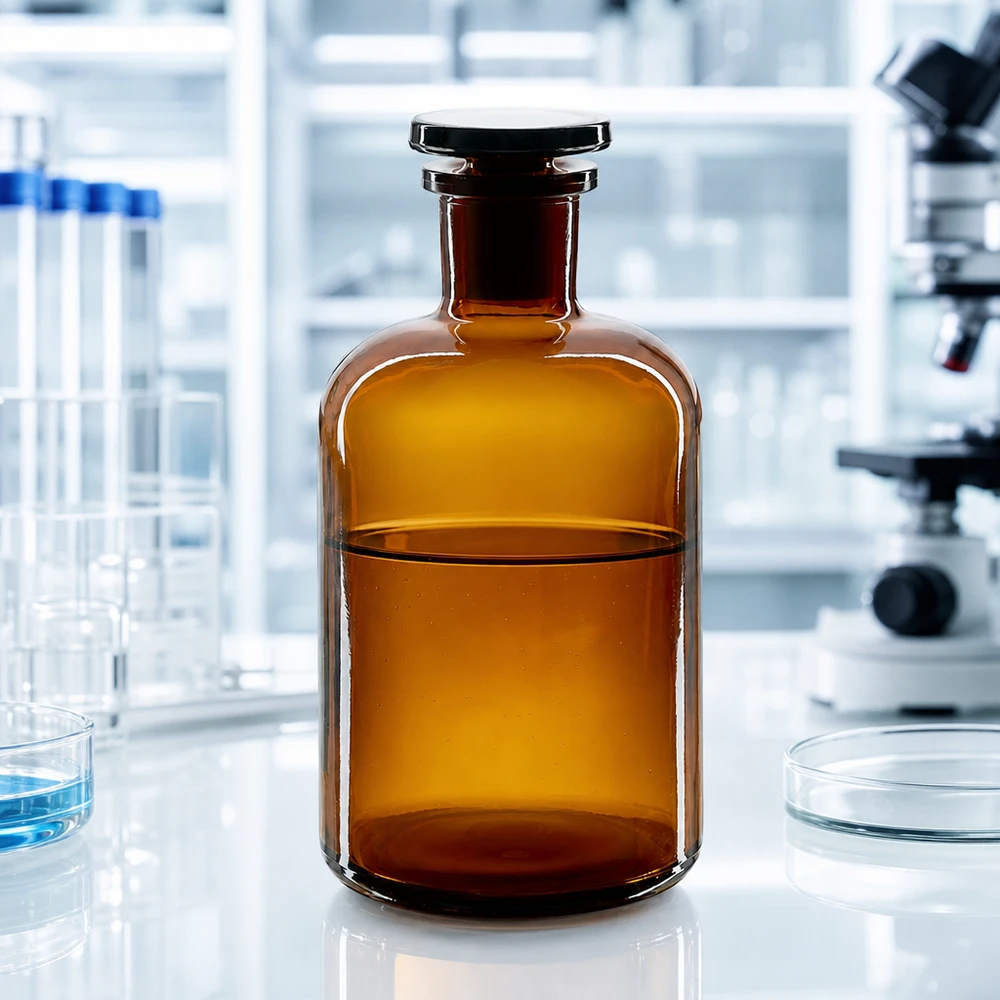 Bottiglia in vetro ambrato a spalla arrotondata da 500 ml, a collo stretto, con protezione UV per sostanze sensibili alla luce