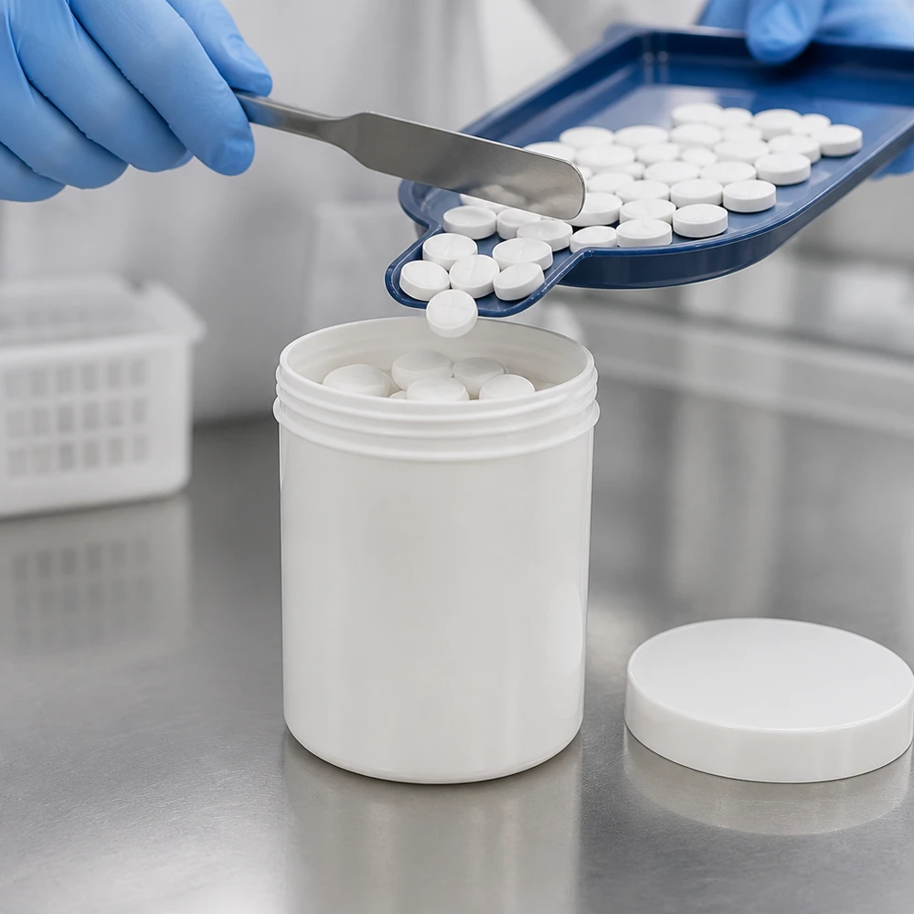Pot en plastique PP blanc refermable de 75 g avec couvercle plat assorti, utilisé en laboratoire