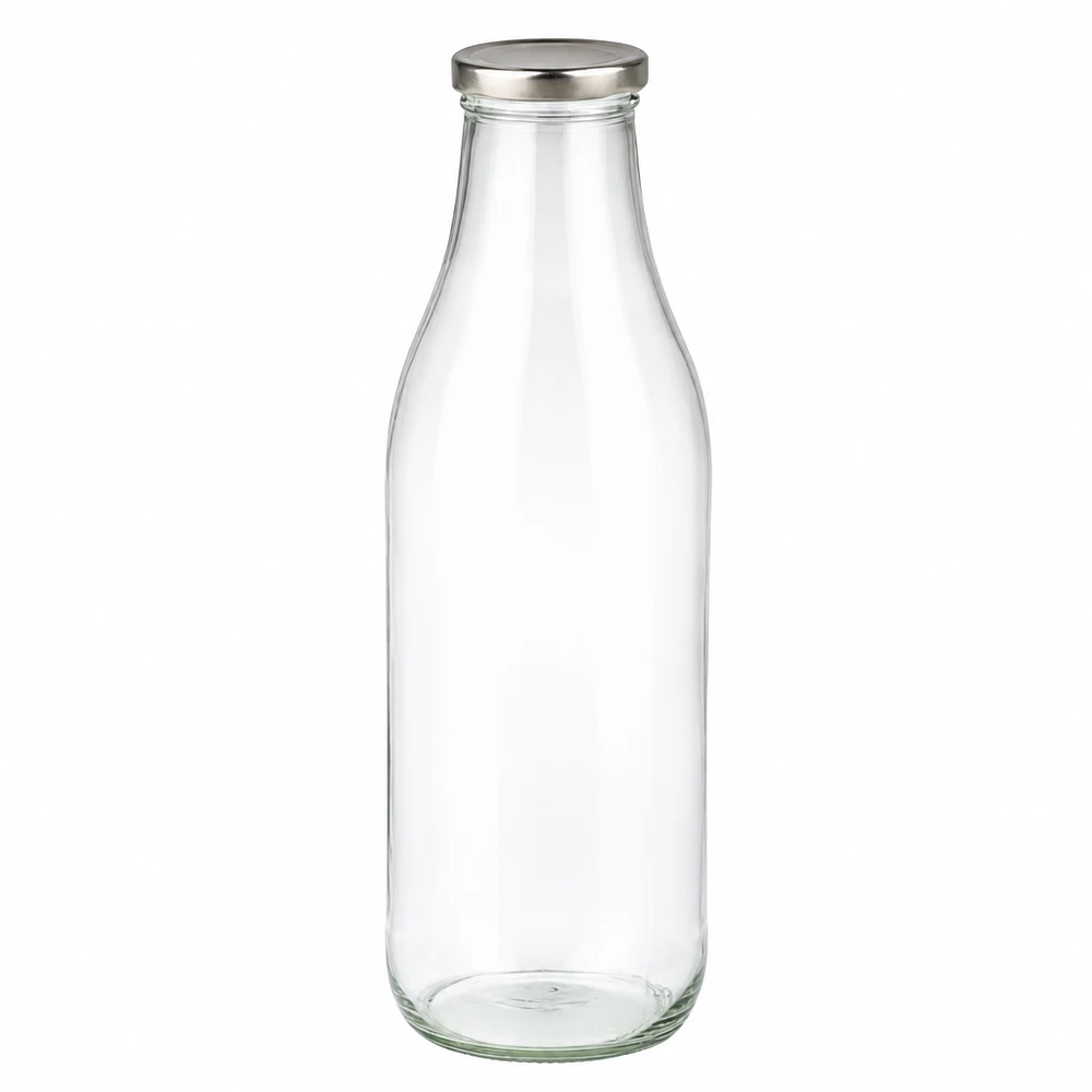 1000ml Glasflasche + BasicSeal Deckel silber UNiTWIST 1000ml Glasflasche mit silbernem BasicSeal Deckel leer und transparent für Getränke und Aufbewahrung