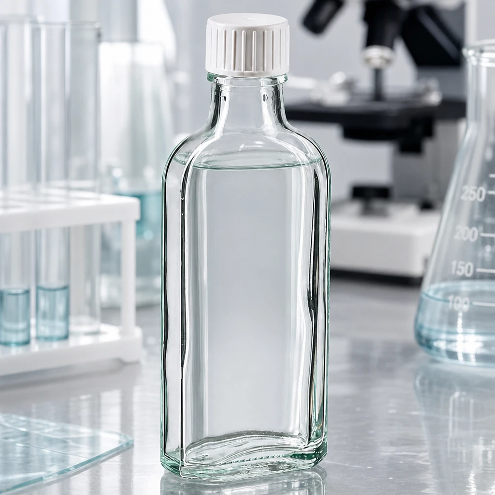 100 ml Meplat klar Schraubverschluss mit Giessring Hochwertige 100ml Klarglasflasche im Meplat-Design mit weißem Dosierverschluss und Gießring