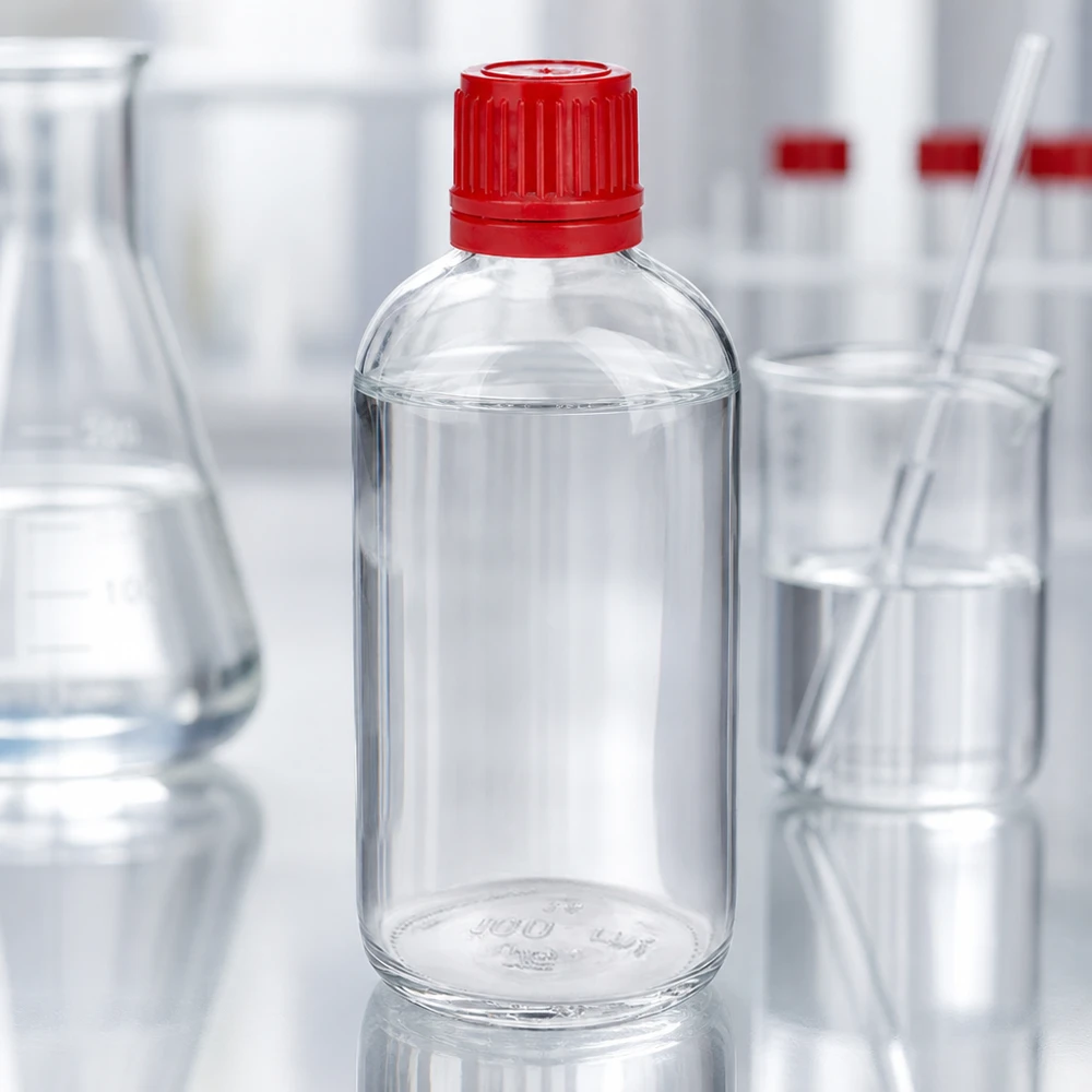 100ml Flasche 11mm Schraubverschluss rot Originalitätsverschluss ClearLine UT18/100 Schlanke 100ml ClearLine Flasche UT18 mit rotem Tamper-Evidence-Verschluss 11mm