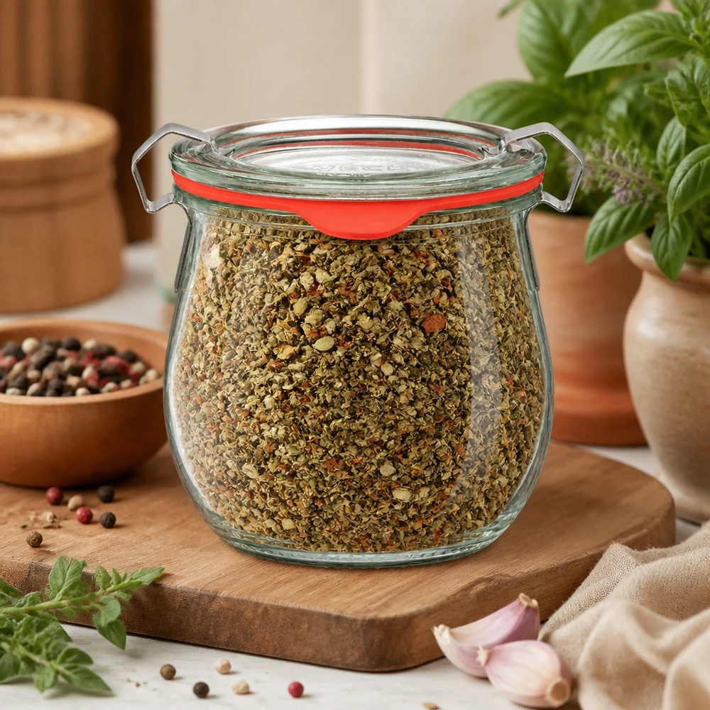 Idea barattolo per spezie: WECK mini barattolo a tulipano 220ml WECK Mini barattolo a forma di tulipano da 220 ml, chiusura ermetica, con miscela di erbe aromatiche, contenitore in vetro per la dispensa, cucina