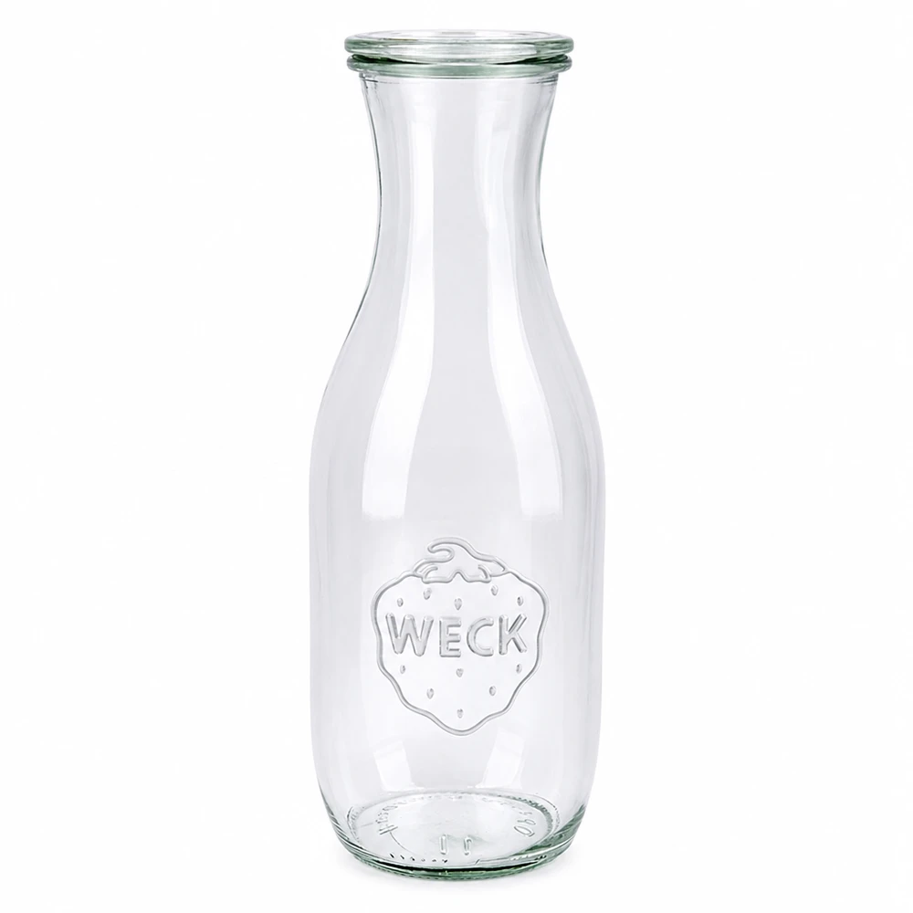 Bouteille à jus de 1 062 ml avec couvercle en verre WECK RR60 WECK Saftflasche 1062ml aus Glas mit Deckel RR60 transparente Glasflasche zum Einmachen von Säften