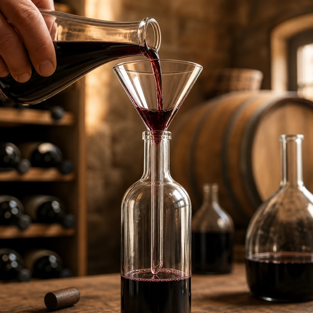Entonnoir Ø 55mm - verre sodocalcique - angle 60° Entonnoir à verre de précision de 55 mm de diamètre pour un transvasement propre dans les bouteilles de vin et les décanteurs