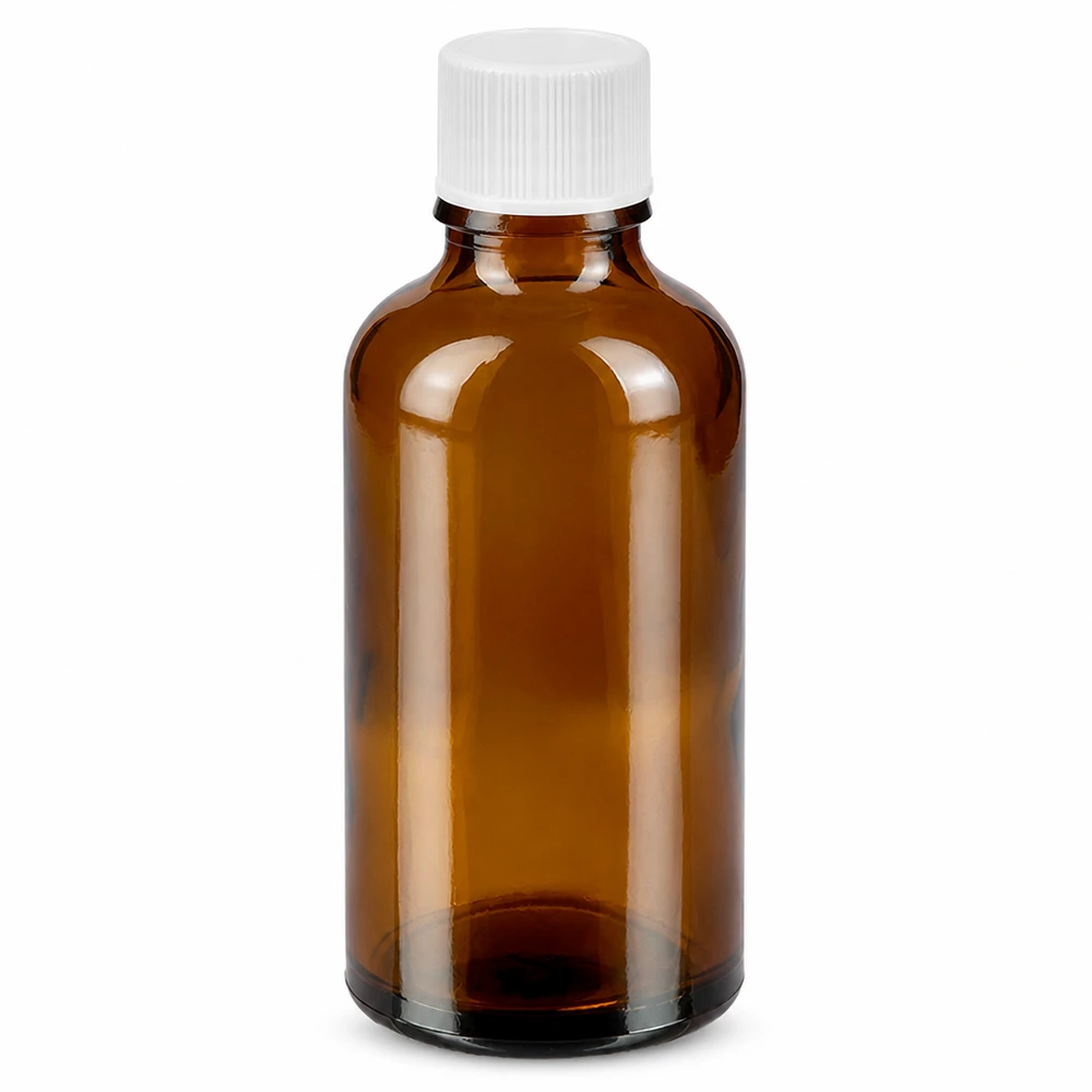 50ml Flasche 11mm Schraubverschluss weiß Standard BrownLine UT18/50 50ml Tropfflasche in Braunglas mit weissem Schraubdeckel für Aromatherapie und Pharmazie