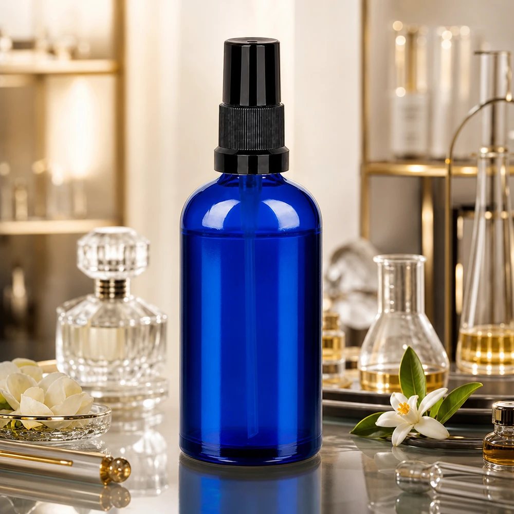 100ml Sprayflasche schwarz Standardverschluss BlueLine UT18/100 Kompakte BlueLine Glassprayflasche 100ml - ergonomischer schwarzer Sprühaufsatz für einfache Handhabung