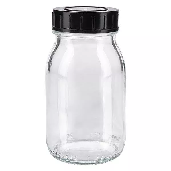 Bouteille à col large 150ml en verre clair avec bouchon vissé Bouteille à col large 150ml en verre clair avec bouchon vissé