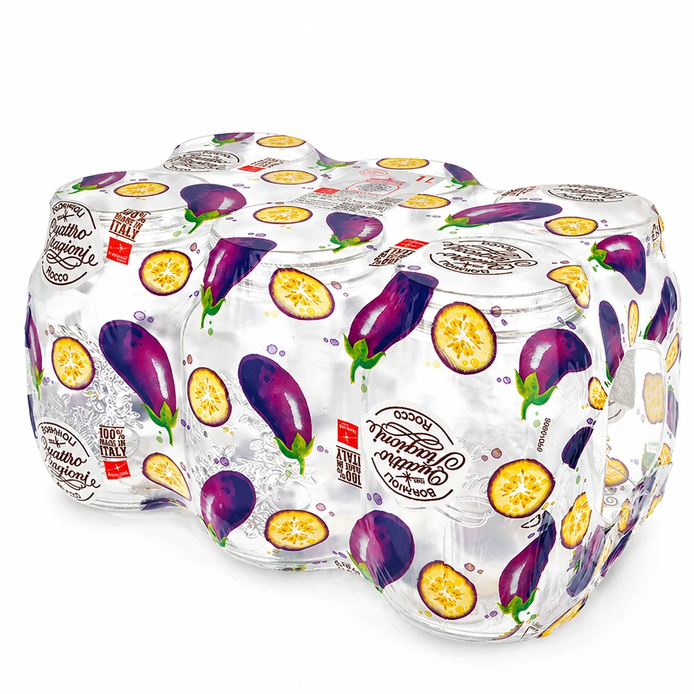 Barattolo rotondo "Quattro Stagioni" da 1000 ml con coperchio Quattro Stagioni Barattoli da 1000 ml per conserve con confezione decorativa di melanzane Set di barattoli per conserve italiano