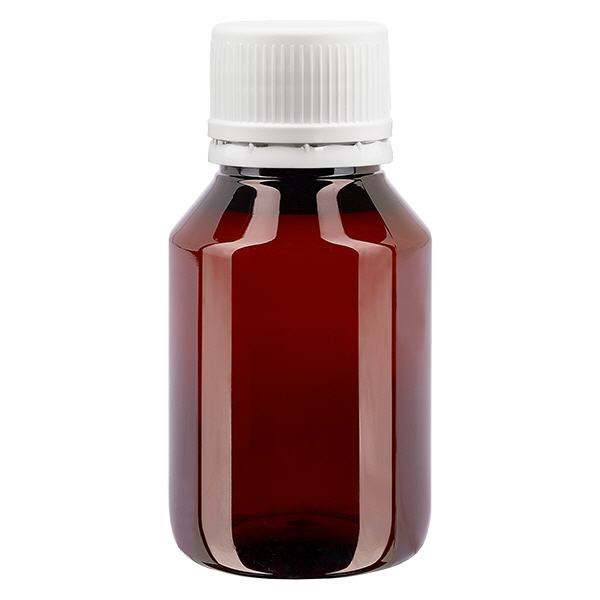 PET Flasche 50ml mit weißem Originalitätsverschluss fein geriffelt