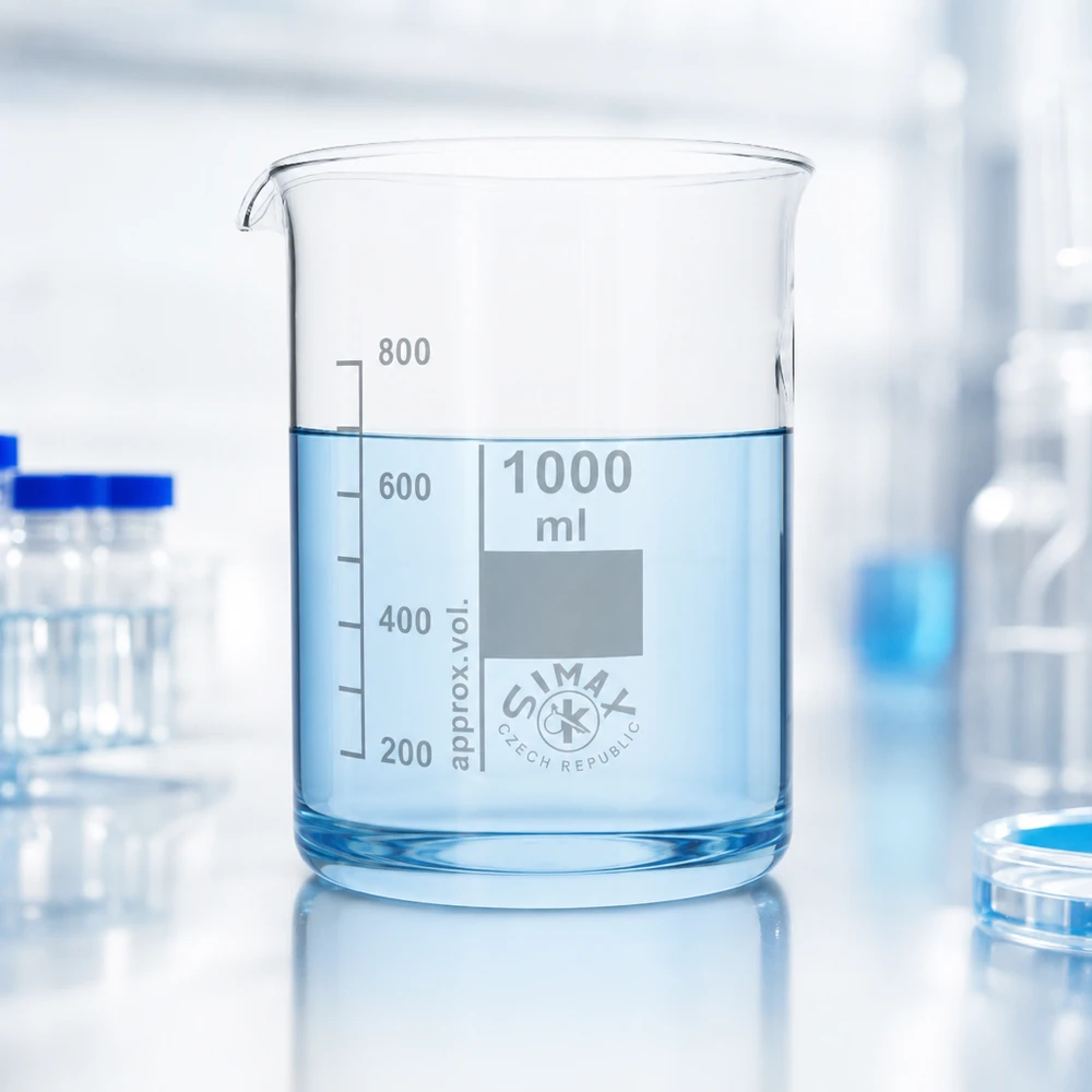 Bicchiere 1000ml in vetro borosilicato, forma bassa Bicchiere di grande volume da 1000 ml in robusto vetro borosilicato per esperimenti di laboratorio approfonditi
