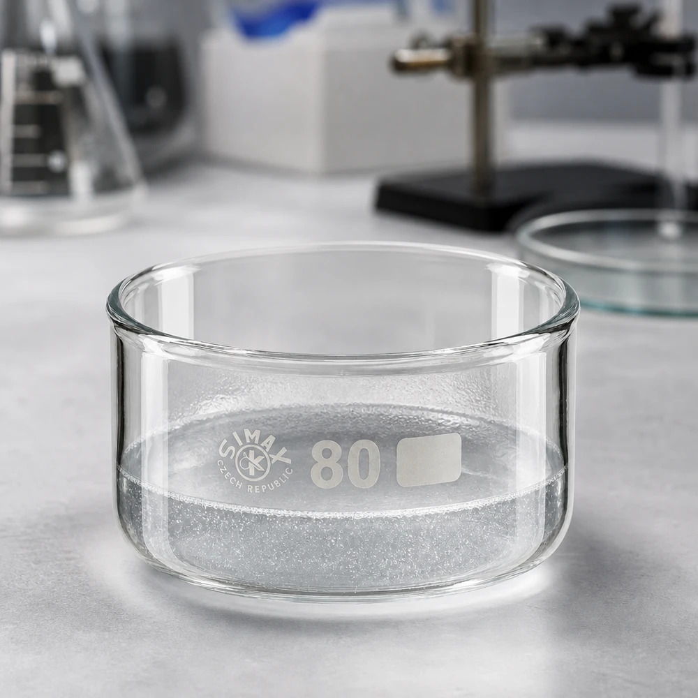 Piatto per cristallizzazione da 150 ml senza beccuccio Bo. ø80mm Vaschetta di cristallizzazione trasparente vuota da 150 ml, vetro borosilicato, ø 80 mm, SIMAX Czech Republic, forniture di laboratorio
