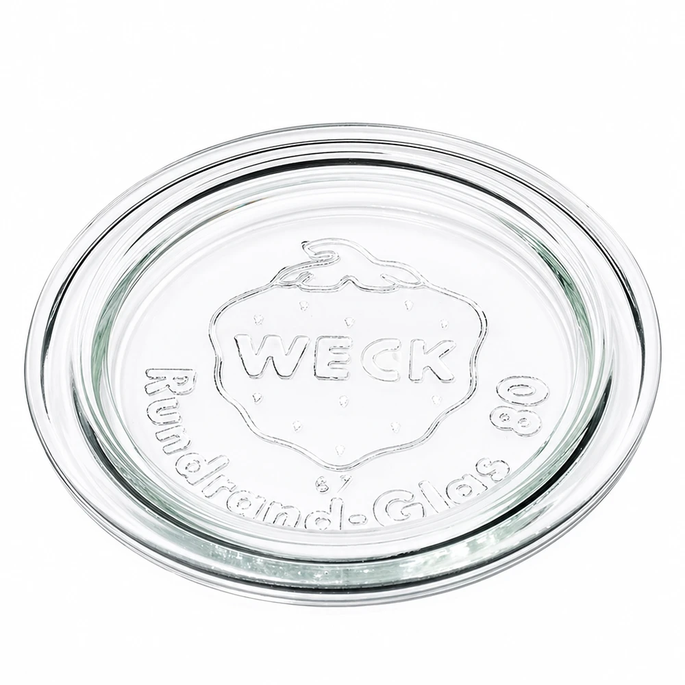 Coperchio in vetro WECK RR80 Coperchio in vetro WECK RR80 trasparente con logo in rilievo per vasi da conserva e mason jar