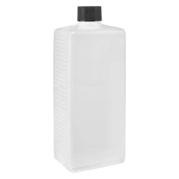 1000ml Eckige Flasche PE natur, mit Verschluss