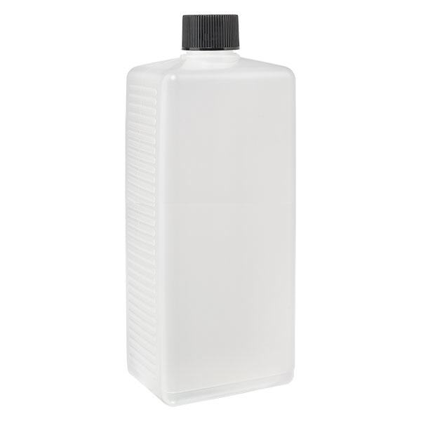 Bottiglia quadrata da 1000 ml in PE naturale, con tappo Bottiglia quadrata da 1000 ml in PE naturale, con tappo