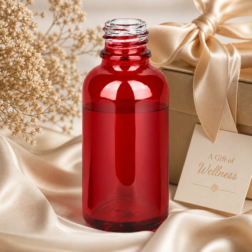 Flacone farmaceutico da 30 ml RedLine UT18/30 UNiTWIST Bottiglia di vetro RedLine UT18/30 UNiTWIST da 30 ml in un accattivante colore rosso, perfetta come confezione regalo