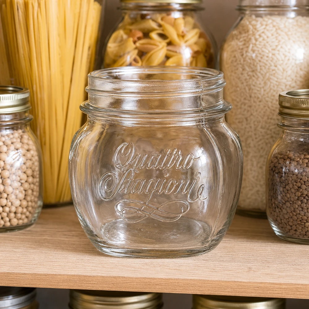 Barattolo per la casa Quattro Stagioni da 300 ml in vetro trasparente con coperchio a vite per la conservazione e lo stoccaggio in cucina