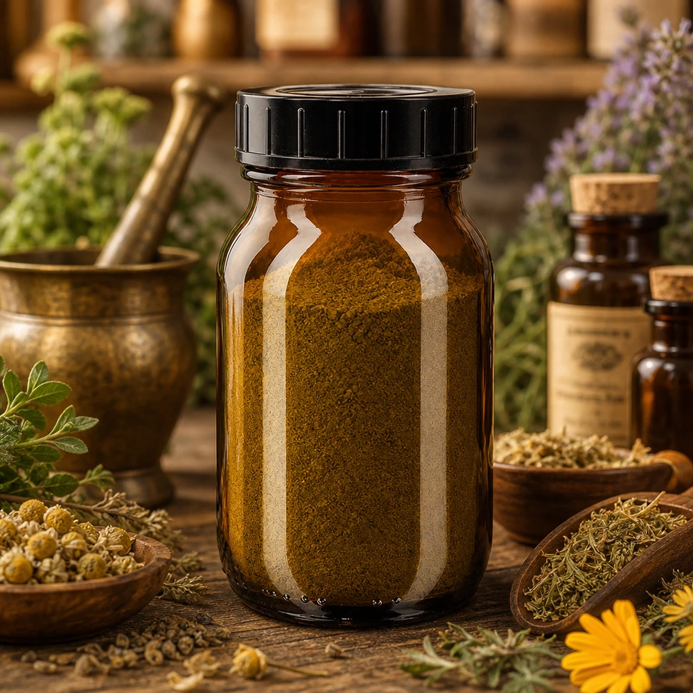 Bottiglia a collo largo da 100 ml in vetro ambrato a protezione della luce per estratti di erbe e tinture naturali