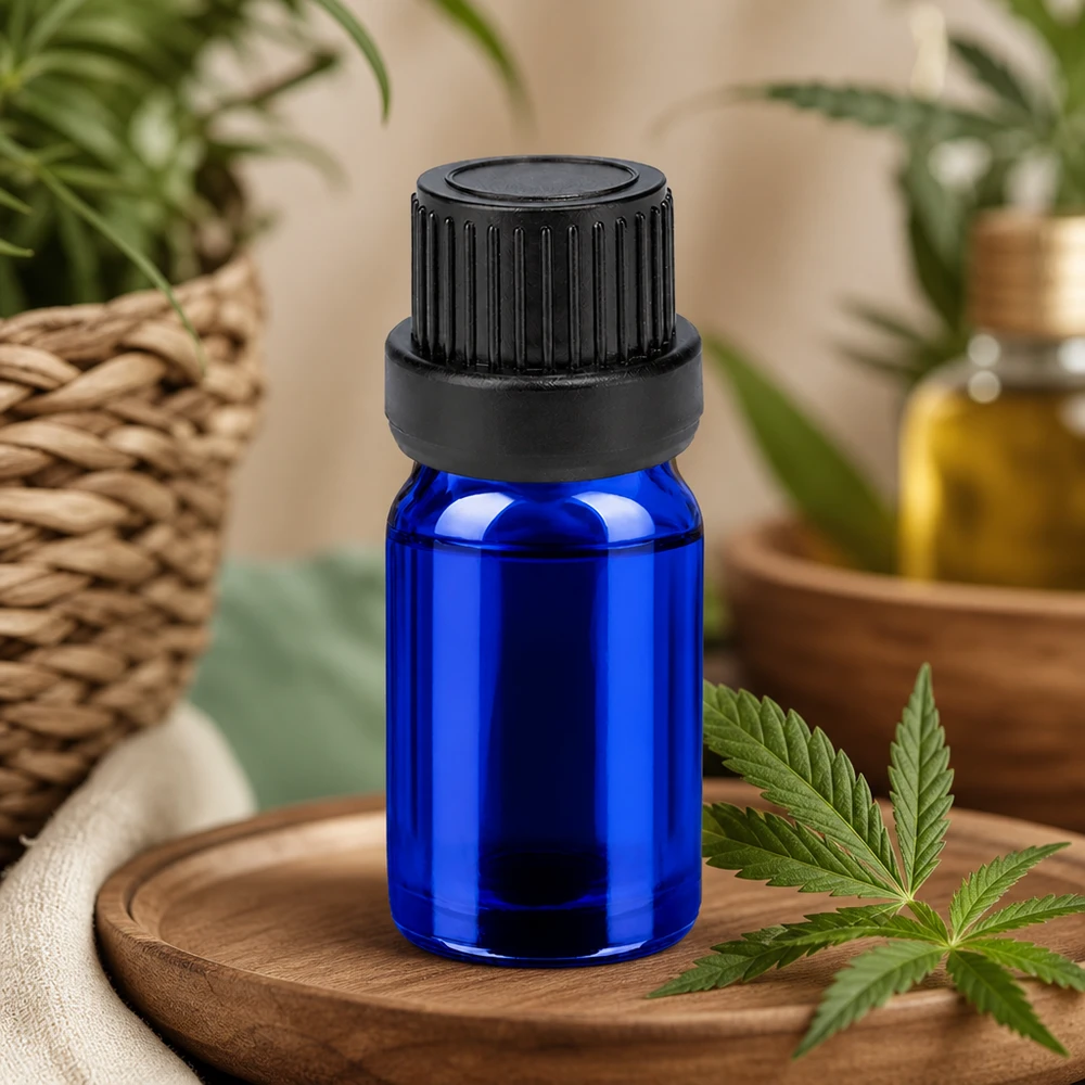 Robusto flacone in vetro BlueLine da 5 ml con tappo a vite nero per i viaggi e gli spostamenti