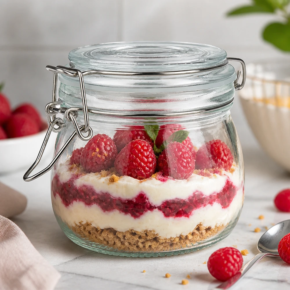Dessert a strati in barattolo da 500 ml con tappo girevole, per un uso versatile come barattolo da dessert.