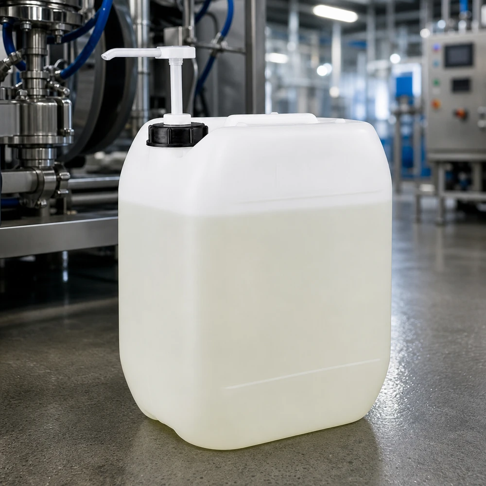 Stapelbarer 10 Liter Kunststoffbehälter mit Dosierpumpe für Reinigungsmittel und Chemikalien