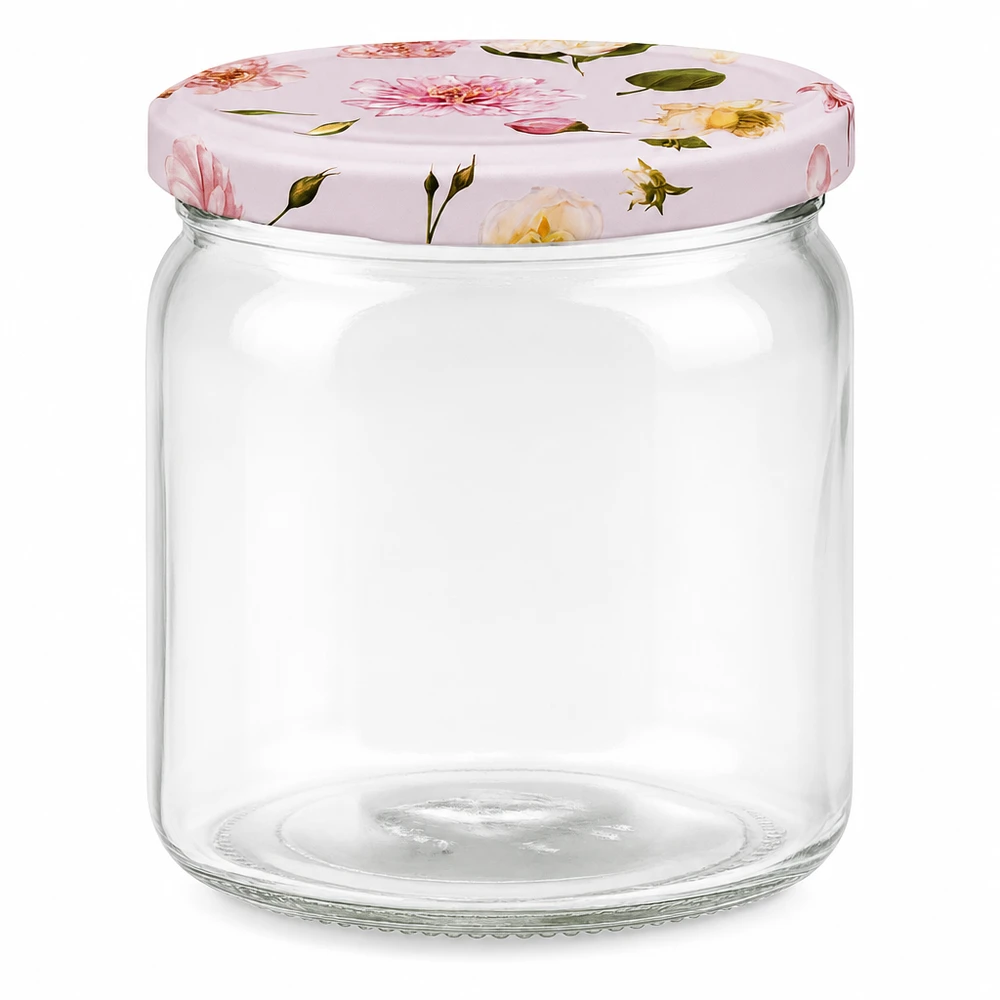 Barattolo rotondo da 408 ml con coperchio a fiore rosa BasicSeal barattolo per conserve barattolo per marmellata vuoto