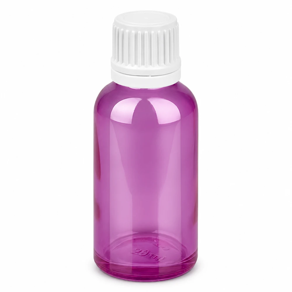 Bouteille 30ml bouchon à vis 11mm blanc Originalité Bouchon à vis PurpleLine UT18/30 Flacon compact en verre violet de 30 ml avec fermeture inviolable pour les applications pharmaceutiques