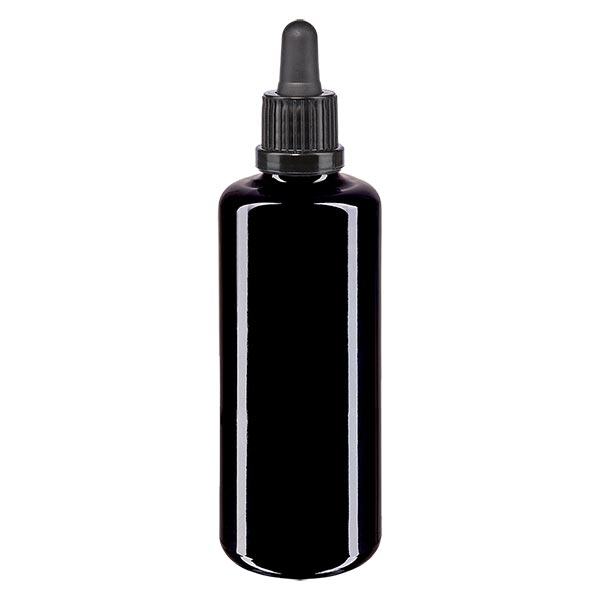 Apothekenflasche violett 100ml Pipette schwarz Originalitätsverschluss