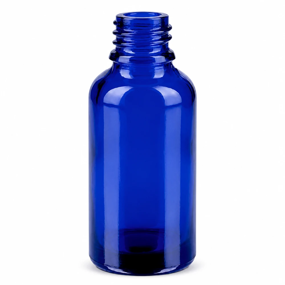 30ml Tropfflasche 0.8mm grün Standardverschluss BlueLine UT18/30 Kompakte blaue Glasflasche 30ml BlueLine Serie mit tropfgenauem grünem Verschluss