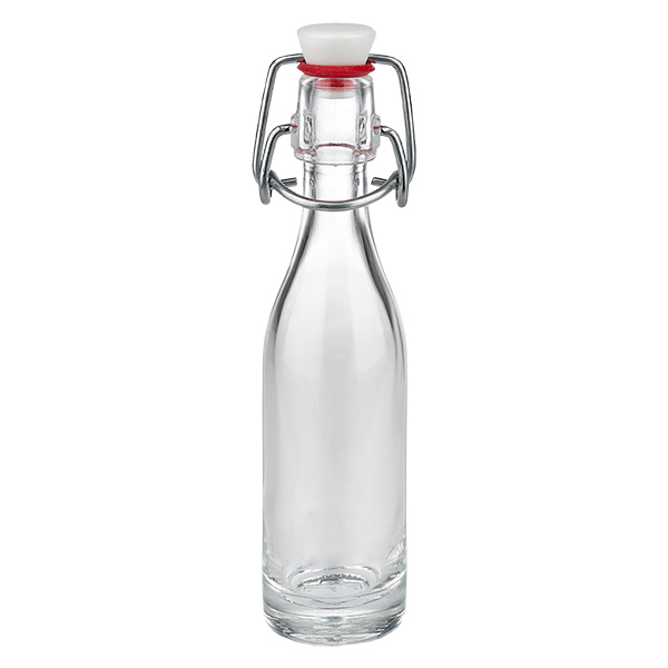 Bottiglia in vetro da 50 ml con tappo a battente in PVC UNiTWIST - bottiglietta con clip in metallo e tappo bianco