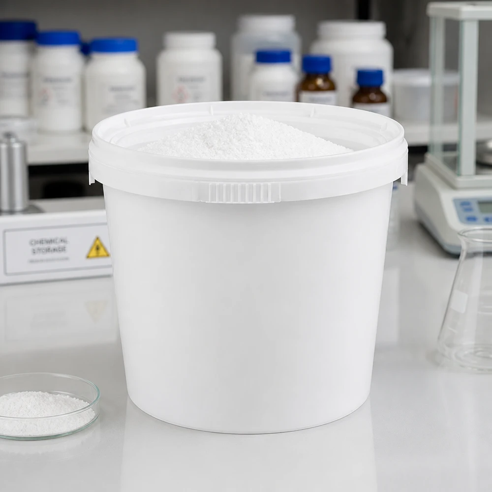 Chemikalienaufbewahrung in weißem Kunststoffeimer 1 Liter PP mit Originalitätsdeckel