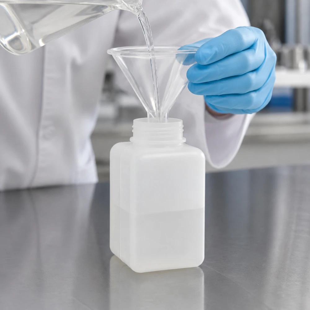 Bouteille en PE-HD de 1 000 ml, à col large, couleur naturelle, avec bouchon à vis, résistante aux produits chimiques, pour le transfert de liquides