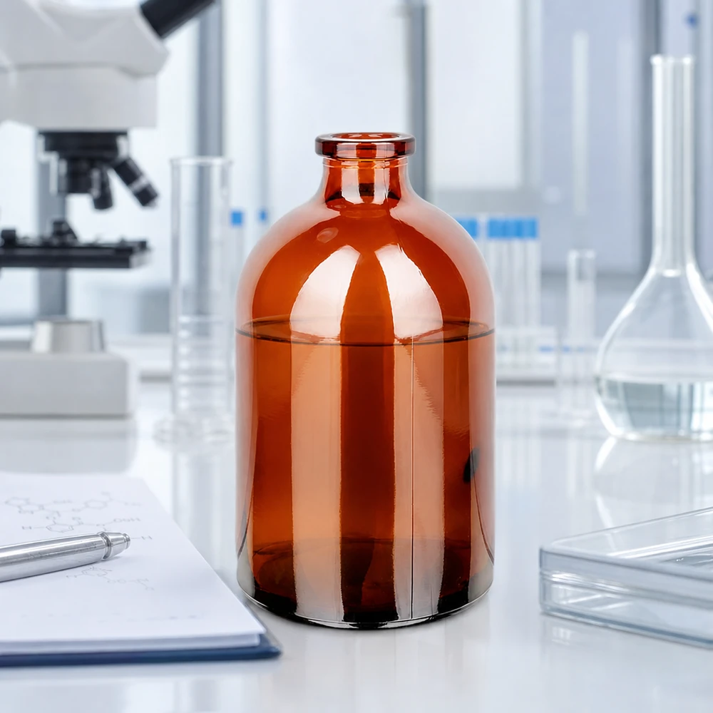 Flacone per iniezione in vetro ambrato 100ml Lichtgeschützte Injektionsflasche 100ml aus Braunglas mit transparentem Trichter und Petrischale