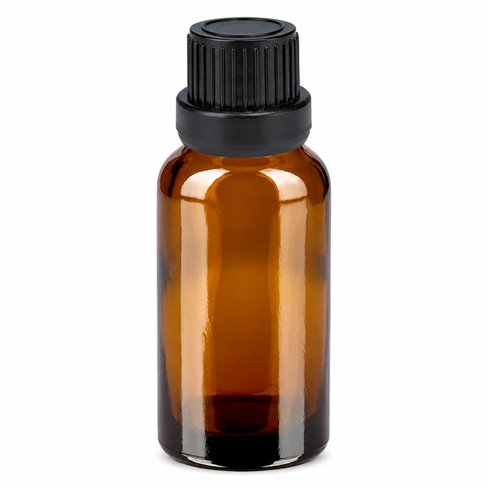 Flacone in vetro con protezione UV 20ml marrone con contagocce nero per aromaterapia