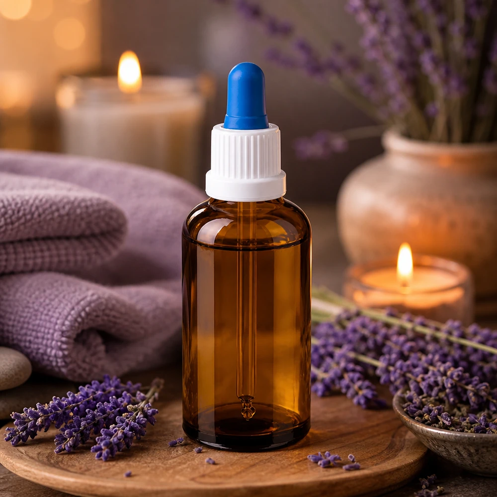 50ml Pipettenflasche weiß/blau Originalitätsverschluss BrownLine UT18/50 Kompakte 50ml Dosierflasche mit blauem Tropfer für Spa und Massage-Öle