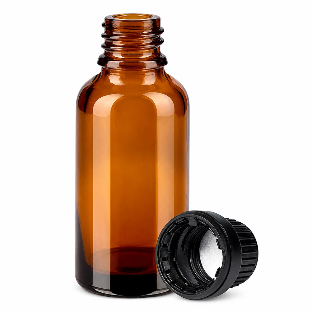 30ml Flasche 11mm Schraubverschluss schwarz OriginalitätsverschlussII BrownLine UT18/30 30ml Tropfflasche aus UV-schützendem Braunglas mit robustem schwarzen Verschluss