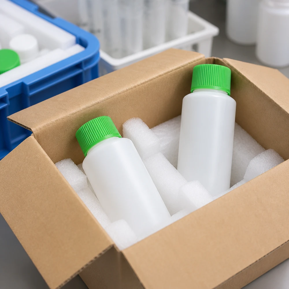 Flacon à pharmacie HDPE 30ml blanc avec bouchon vissable vert Stockage sécurisé de flacons de pharmacie blancs en PEHD de 30 ml avec bouchon vert SV dans un emballage pharmaceutique