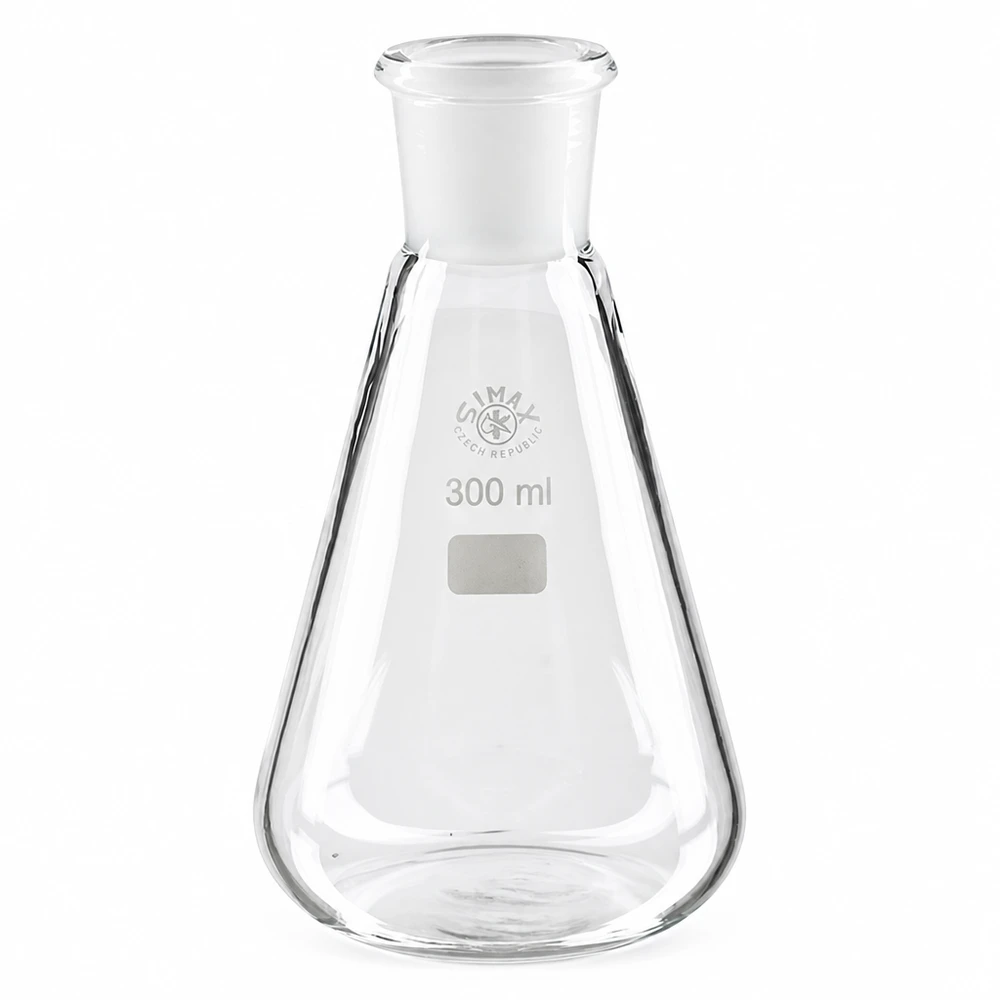 Erlenmeyer 300 ml col étroit, verre borosilicate avec rodage normalisé 29/32 Erlenmeyer de 300 ml à fond large et col étroit pour un mélange optimal