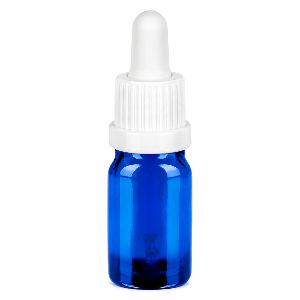Flacon à pipette 5ml blanc OV BlueLine UT18/5 Bouteille en verre bleue élégante avec bouchon pipette blanc pour un dosage précis des liquides