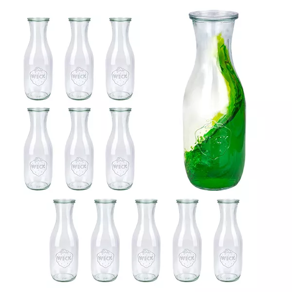 12er Set Weck Gläser 1062ml Saftflasche mit 12 Glasdeckeln 12er Set Weck Gläser 1062ml Saftflasche mit 12 Glasdeckeln